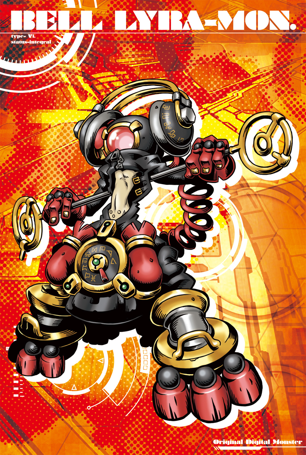armor belt clockmon digimon digimon_(creature) highres midriff oridigi original solo