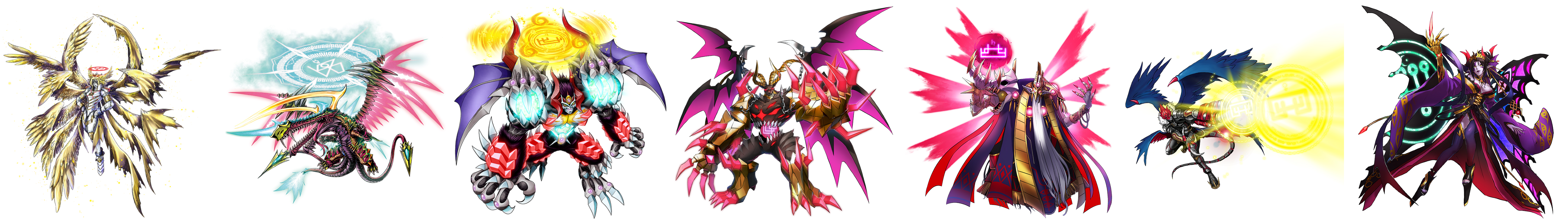 absurdres barbamon barbamon_x-antibody beelzebumon beelzebumon_x-antibody belphemon belphemon_rage_mode belphemon_x-antibody claws demon demon_(digimon) demon_x-antibody digimon gun highres leviamon leviamon_x-antibody lilithmon lilithmon_x-antibody lucemon_falldown_mode lucemon_x-antibody official_art seven_great_demon_lords staff tail weapon wings
