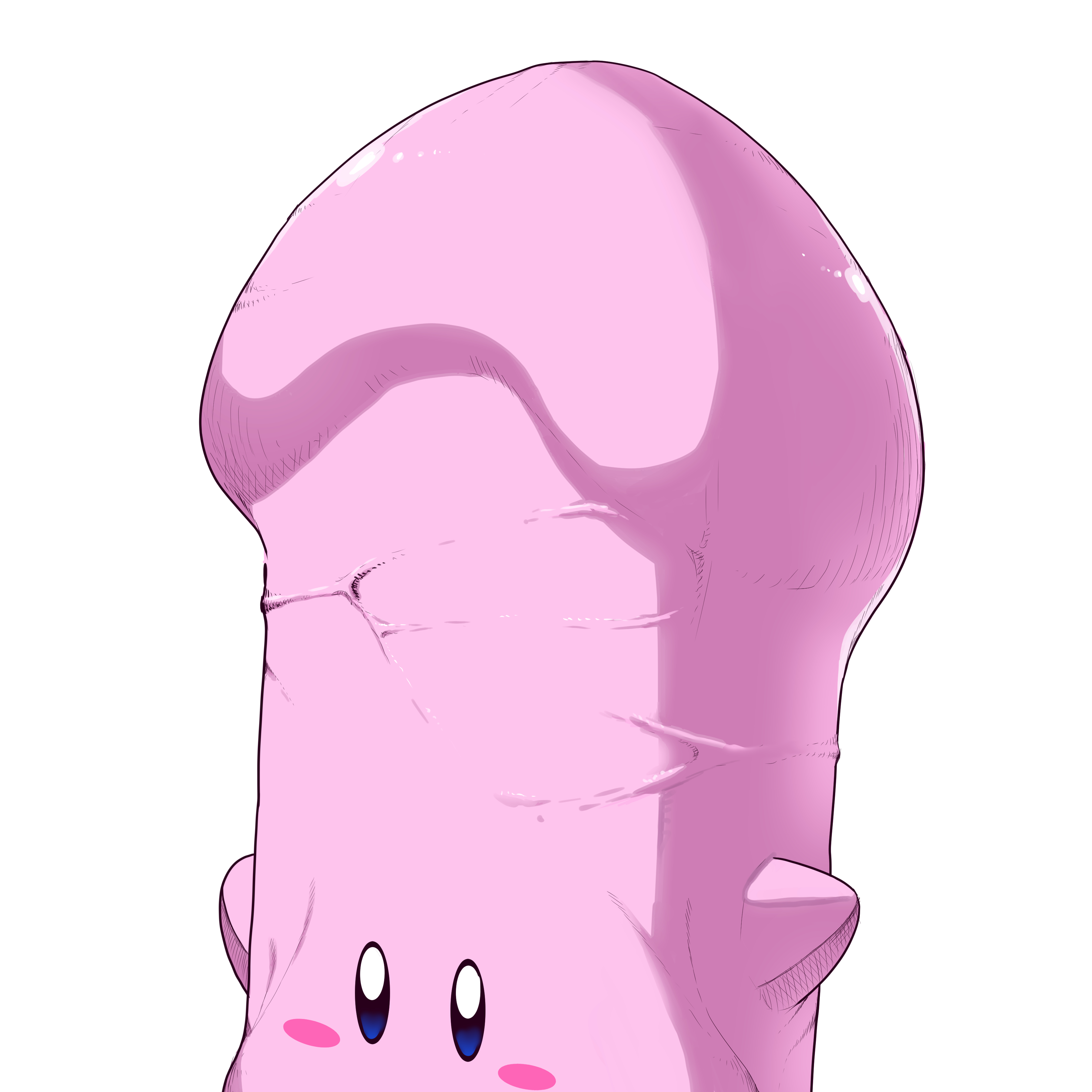 absurdres blush_stickers highres implied_fellatio kirby kirby_(series) kyapameru mouthful_mode nintendo phallic_symbol simple_background white_background