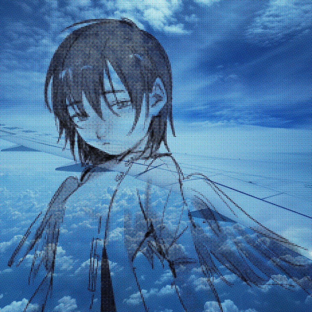 1girl aircraft airplane angel angel_wings blue_theme cloud expressionless kennomou original photo_background see-through_body short_hair sky solo upper_body wings