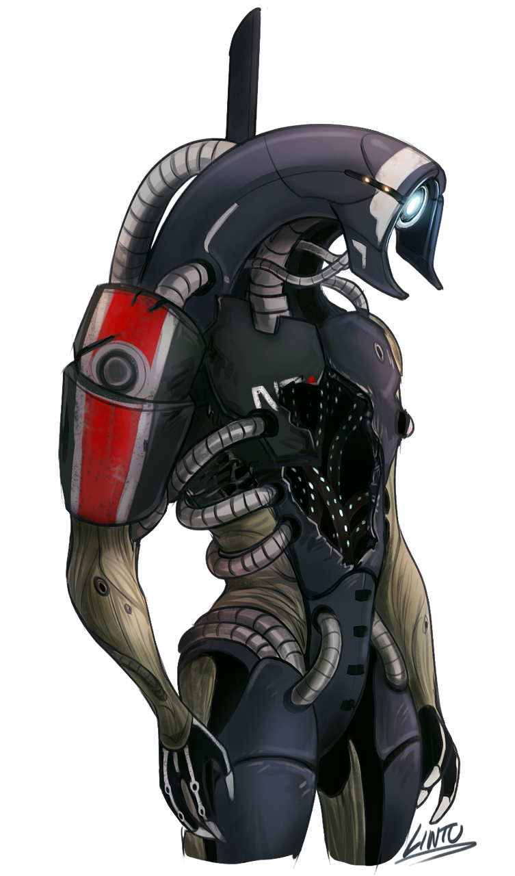alien geth highres joints legion_(mass_effect) lintufriikki mass_effect_(series) mechanical_arms robot robot_joints solo solo_focus tumblr tumblr_username