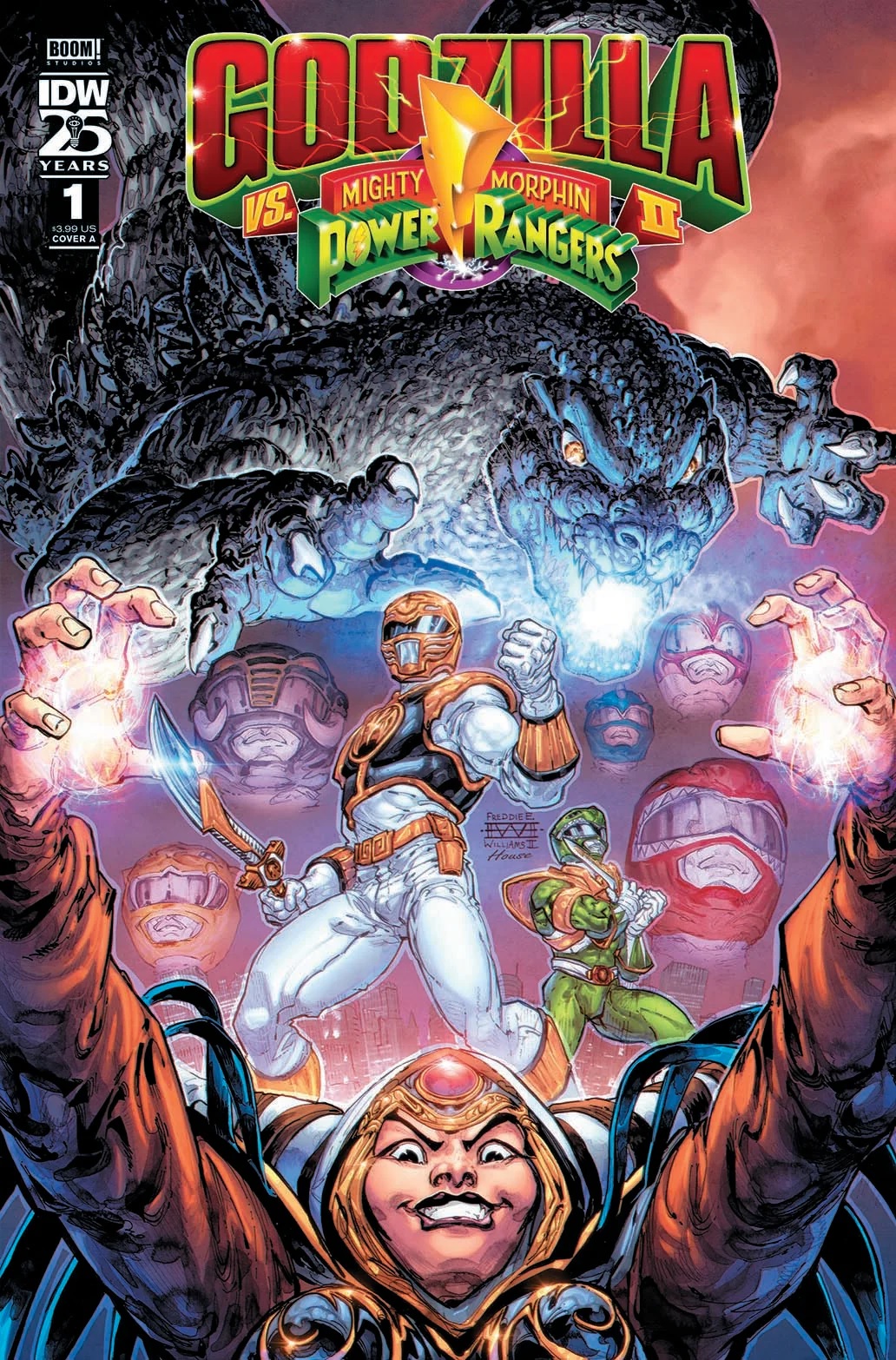 3girls 5boys arm_guards armor artist_request belt black_bodysuit bodysuit boom!_studios boots claws comic_cover copyright_request cover crossover dagger dino_buckler dragon_ranger freddieart giant giant_monster gloves glowing glowing_mouth godzilla godzilla_(series) gold_armor gold_trim green_bodysuit helmet highres holding holding_dagger holding_knife holding_sword holding_weapon idw_publishing kaiju kiba_ranger knife mammoth_ranger mighty_morphin_black_ranger mighty_morphin_blue_ranger mighty_morphin_green_ranger mighty_morphin_pink_ranger mighty_morphin_power_rangers mighty_morphin_red_ranger mighty_morphin_white_ranger mighty_morphin_yellow_ranger monster mouth_beam multiple_boys multiple_girls official_art open_mouth pink_bodysuit power_rangers power_rangers_(boom!_studios) ptera_ranger red_bodysuit sharp_teeth shoulder_armor spines standing superhero_costume supervillain sword teeth tiger_ranger toho tokusatsu tricera_ranger tyranno_ranger weapon white_bodysuit witch_bandora yellow_bodysuit