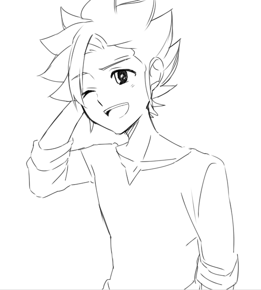 10s 1boy greyscale inazuma_eleven_(series) inazuma_eleven_go inazuma_eleven_go_galaxy male_focus matatagi_hayato monochrome one_eye_closed open_mouth petagon short_hair solo white_background