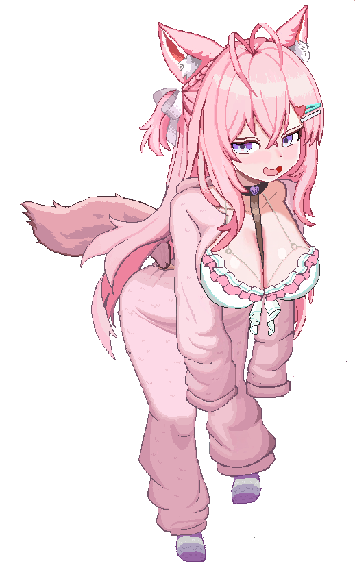 1girl animal_ears antenna_hair between_breasts bikini bikini_under_clothes black_choker blue_eyes blush braid breasts breasts_out chest_harness choker cl_oor clothing_cutout collarbone commentary crossed_bangs frilled_bikini frills grey_socks hair_ornament hair_ribbon hairclip hakui_koyori hakui_koyori_(summer) harness heart heart_choker heart_hair_ornament hololive hood hoodie huge_breasts leaning_forward long_hair long_sleeves looking_to_the_side multicolored_eyes multicolored_socks nervous_smile one_side_up open_mouth pajamas pink_hair pink_hoodie pink_pajamas pink_tail pixel_art purple_eyes purple_socks ribbon simple_background sleeves_past_fingers sleeves_past_wrists smile socks solo strap_between_breasts striped_clothes striped_socks swimsuit tail tail_through_clothes transparent_background two-tone_eyes virtual_youtuber white_bikini white_ribbon wolf_ears wolf_girl wolf_tail