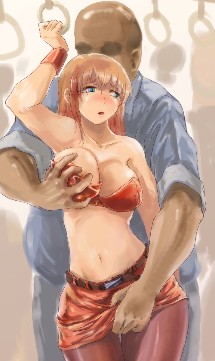 1girl blaze_fielding breasts chikan highres large_breasts long_hair molestation streets_of_rage