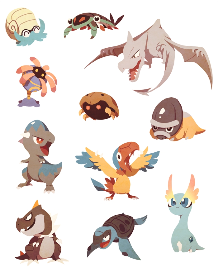 aerodactyl amaura animal anorith archen cranidos dinosaur everyone gen_1_pokemon gen_3_pokemon gen_4_pokemon gen_5_pokemon gen_6_pokemon kabuto_(pokemon) light_background lileep md5_mismatch nintendo no_humans omanyte pokemon pokemon_(creature) shieldon simple_background ssalbulre tirtouga tyrunt white_background