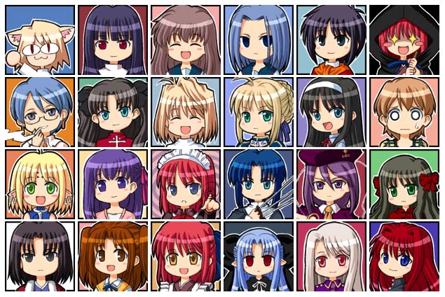00s 6+girls :3 ahoge animal_ears annoyed aozaki_aoko aozaki_touko aozaki_touko_(original_design) apron aqua_eyes arcueid_brunestud arima_miyako artoria_pendragon_(fate) asagami_fujino ascot beret between_fingers black_keys_(type-moon) blonde_hair blue_hair blunt_bangs blush blush_stickers bow bracelet brown_eyes brown_hair cape cat_ears chaccu chibi chibi_only ciel_(tsukihime) cigarette closed_eyes company_connection cross crossover earrings everyone expressionless facial_mark fate/stay_night fate_(series) forehead_mark fujimura_taiga glasses green_eyes grey_eyes hair_bow hair_ribbon hairband hat head_tilt hisui_(tsukihime) holding hood icon_(computing) illyasviel_von_einzbern jewelry kara_no_kyoukai kohaku_(tsukihime) len_(tsukihime) long_hair looking_at_viewer mahou_tsukai_no_yoru maid_headdress matou_sakura melty_blood misawa_hanei multiple_girls nanako nanako_(tsukihime) neck_ribbon neco-arc one_side_up open_mouth pointing pointy_ears purple_eyes purple_hair red_eyes red_hair reien_girl&#039;s_academy_school_uniform ribbon ryougi_shiki saber_(fate) school_uniform seo_akira serafuku short_hair siblings silver_hair sion_eltnam_(type-moon) sion_eltnam_atlasia sisters smile smoke smoking solid_circle_eyes sweatdrop sword tohno_akiha tohsaka_rin tsukihime tsukihime_souka twins twintails two_side_up type-moon upper_body very_long_hair vest weapon yellow_eyes yumizuka_satsuki