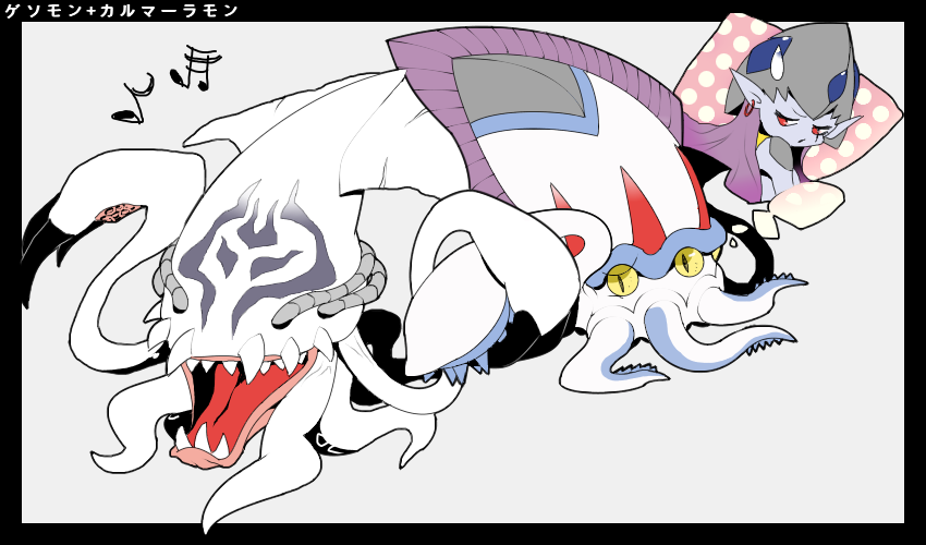 calamaramon digimon earrings gesomon jewelry long_hair purple_hair sharp_teeth squid squid_girl teeth