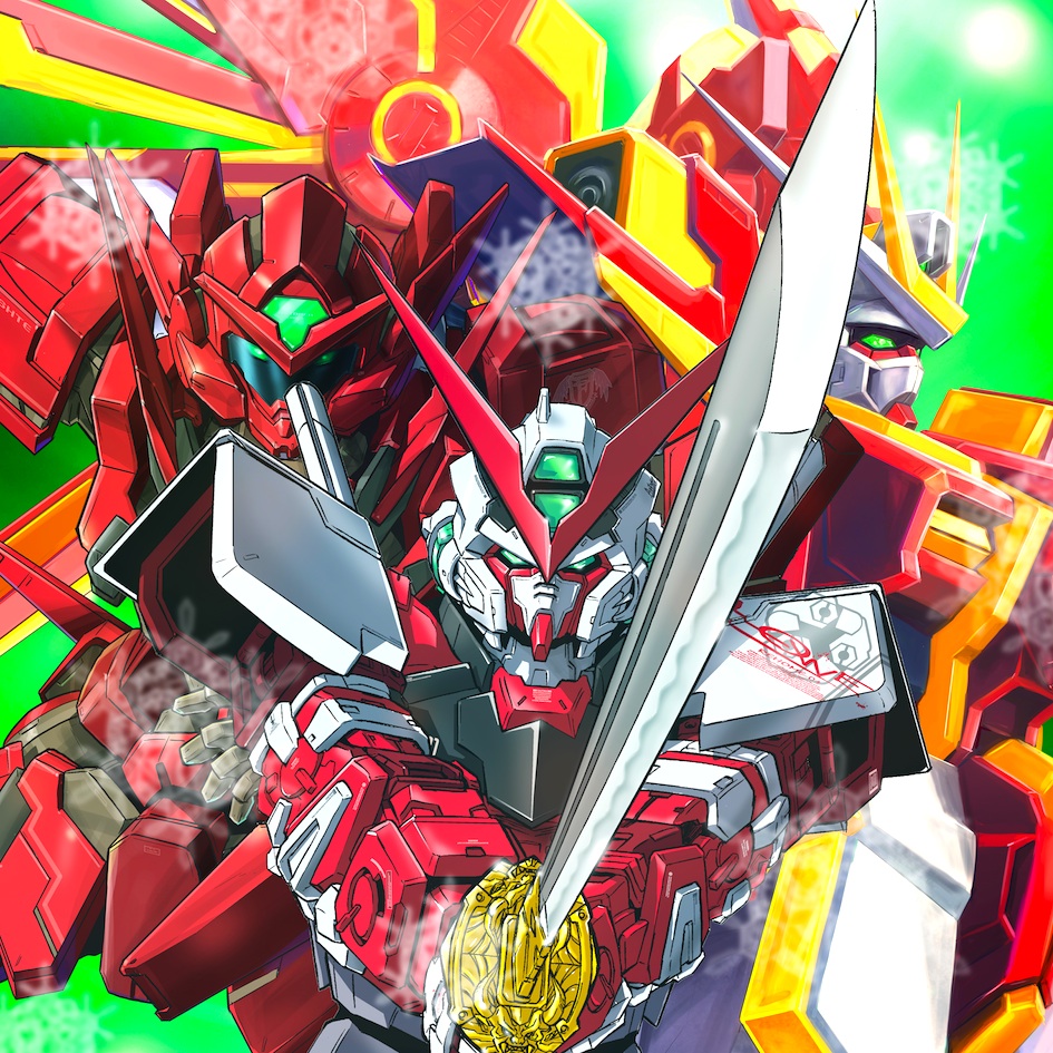 extreme_gundam_type_leos_agios_phase green_eyes gundam gundam_00 gundam_00f gundam_astraea_type-f gundam_astray_red_frame gundam_exa gundam_seed gundam_seed_astray gundam_seed_destiny holding holding_sword holding_weapon katana looking_ahead mecha mecha_request mechanical_wings mobile_suit no_humans robot science_fiction sword tokita_kouichi v-fin weapon wings