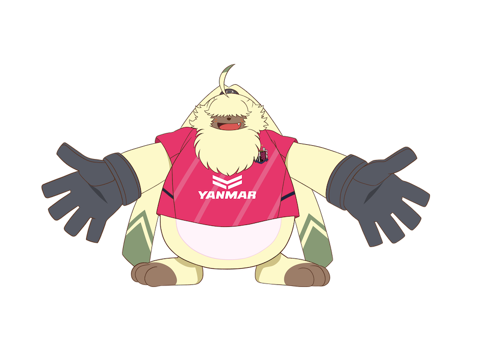 ahoge angoramon archived_source belt black_gloves cerezo_osaka clothes_writing diagonal-striped_shirt digimon digimon_(creature) digimon_ghost_game facial_mark fang gloves no_humans official_art open_mouth outstretched_arms pink_shirt rabbit shirt simple_background smile soccer_uniform solo sportswear spread_arms standing transparent_background
