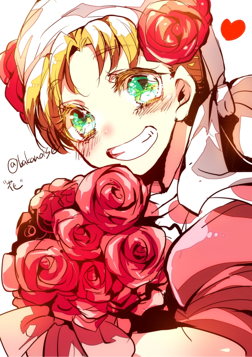 1girl blonde_hair blue_eyes bouquet flower green_eyes highres jojo_no_kimyou_na_bouken rose sadahara_inako suzi_q tears