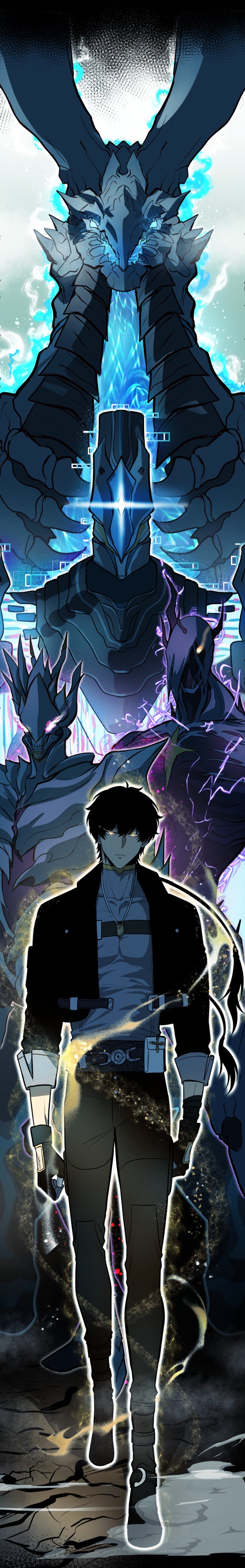 1boy 4others absurdres black_jacket closed_mouth crownless_(wuthering_waves) fallacy_of_no_return fingerless_gloves gloves glowing glowing_eyes glowing_markings highres jacket long_image looking_at_viewer male_focus male_rover_(wuthering_waves) multiple_others open_clothes open_jacket pocket rover_(wuthering_waves) scene_reference short_hair solo_leveling sung_jin-woo tacet_mark_(wuthering_waves) tall_image tuthanh63407224 wuthering_waves yellow_eyes