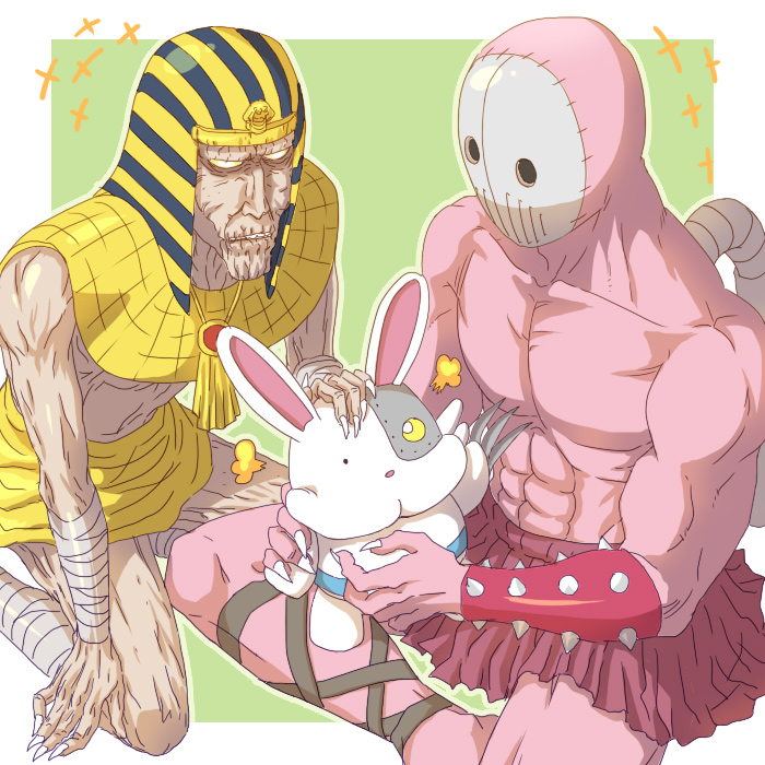 00s 2boys ancient_egyptian bad_id bad_pixiv_id claws kaamenman konkoromochi loincloth male_focus medario monster multiple_boys old rabbit spikes tentai_senshi_sunred usakotsu what