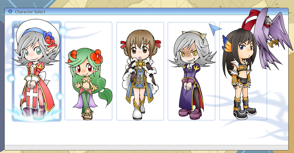 5girls :o bird black_boots black_hair black_shorts black_thighhighs blue_dress blue_eyes blue_flower blue_wings blush_stickers boots breasts brown_cape brown_dress brown_eyes brown_gloves brown_hair brown_sandals brown_shoes cape character_select closed_mouth commentary_request cone_horns crop_top cross cross_necklace cursor dancer_(ragnarok_online) double_bun dress fake_horns feathered_wings fingerless_gloves flat_chest flipped_hair flower full_body fur-trimmed_cape fur-trimmed_gloves fur-trimmed_shirt fur-trimmed_shorts fur_trim garter_straps gloves green_eyes green_hair green_pants grey_hair grin hair_bun hair_flower hair_ornament hat hat_flower hawk head_wings high_priest_(ragnarok_online) high_wizard_(ragnarok_online) horns jewelry juliet_sleeves long_hair long_sleeves looking_at_viewer medium_breasts mere_(enya) midriff multiple_girls necklace open_mouth orange_flower orange_wings pants pink_thighhighs pointy_ears priest_(ragnarok_online) puffy_sleeves purple_dress purple_skirt ragnarok_online red_dress red_eyes red_flower sandals shirt shoes short_hair shorts showgirl_skirt skirt sleeveless sleeveless_shirt smile sniper_(ragnarok_online) tam_(ragnarok_online) thighhighs two-tone_dress two-tone_gloves two-tone_shirt two-tone_shorts v-shaped_eyebrows white_boots white_dress white_hat wings yellow_eyes yellow_gloves yellow_shirt yellow_shorts