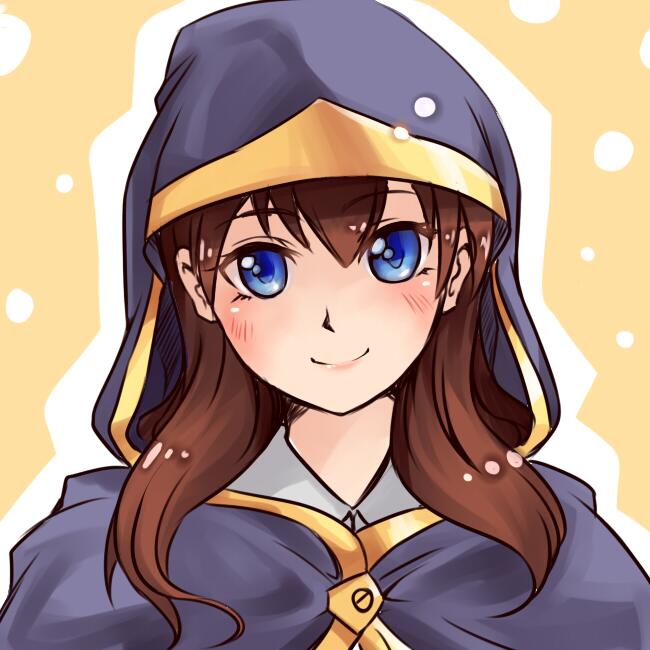 1girl blue_eyes brown_hair cloak female_focus hood hooded_cloak league_of_legends looking_at_viewer nam_(valckiry) smile solo summoner_(league_of_legends)