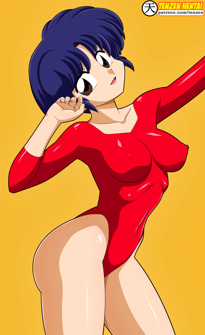 1girl black_hair brown_eyes leotard open_mouth ranma_1/2 red_leotard smile tendou_akane tenzen tenzen_(netspike) thighs wide_hips