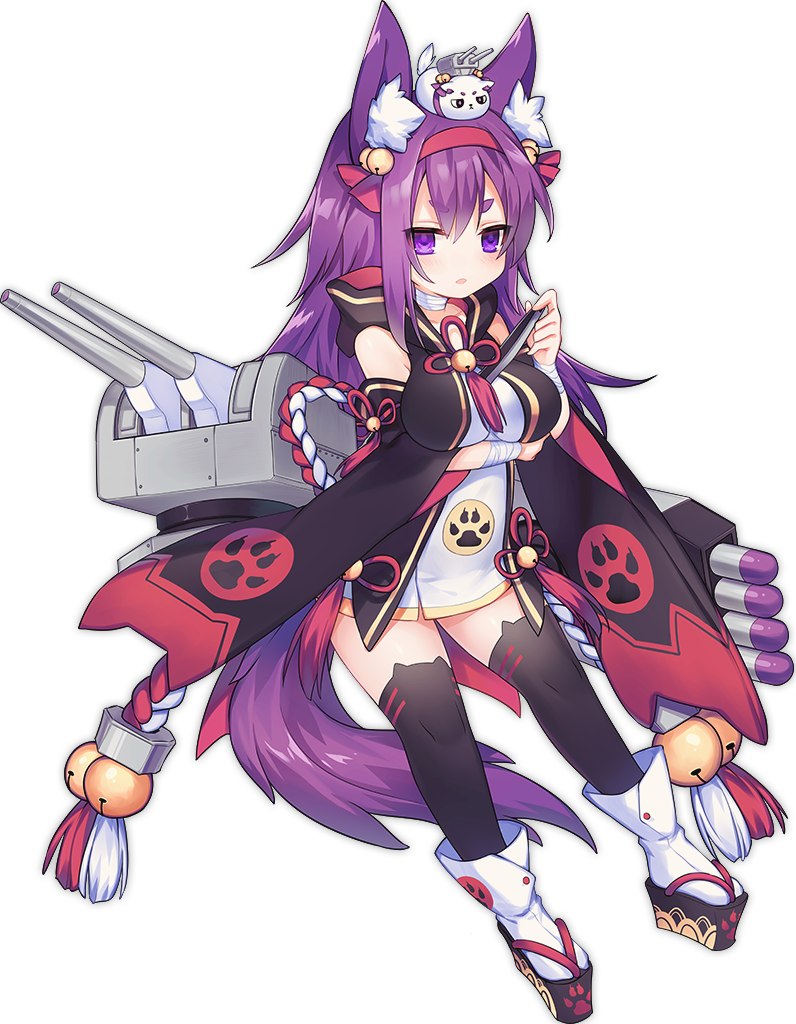 1girl animal_ears artist_request azur_lane bandaged_arm bandages bell black_thighhighs blush breast_hold breasts collarbone dress eyebrows female_focus folding_fan fox_ears fox_tail full_body hairband hand_fan holding holding_fan hood hood_down jingle_bell long_hair machinery medium_breasts no_nose object_on_head official_art open_mouth paw_print purple_eyes purple_hair red_hairband red_ribbon ribbon ship_turret short_dress solo tabi tachi-e tail thick_eyebrows thighhighs torpedo transparent_background urakaze_(azur_lane) zettai_ryouiki