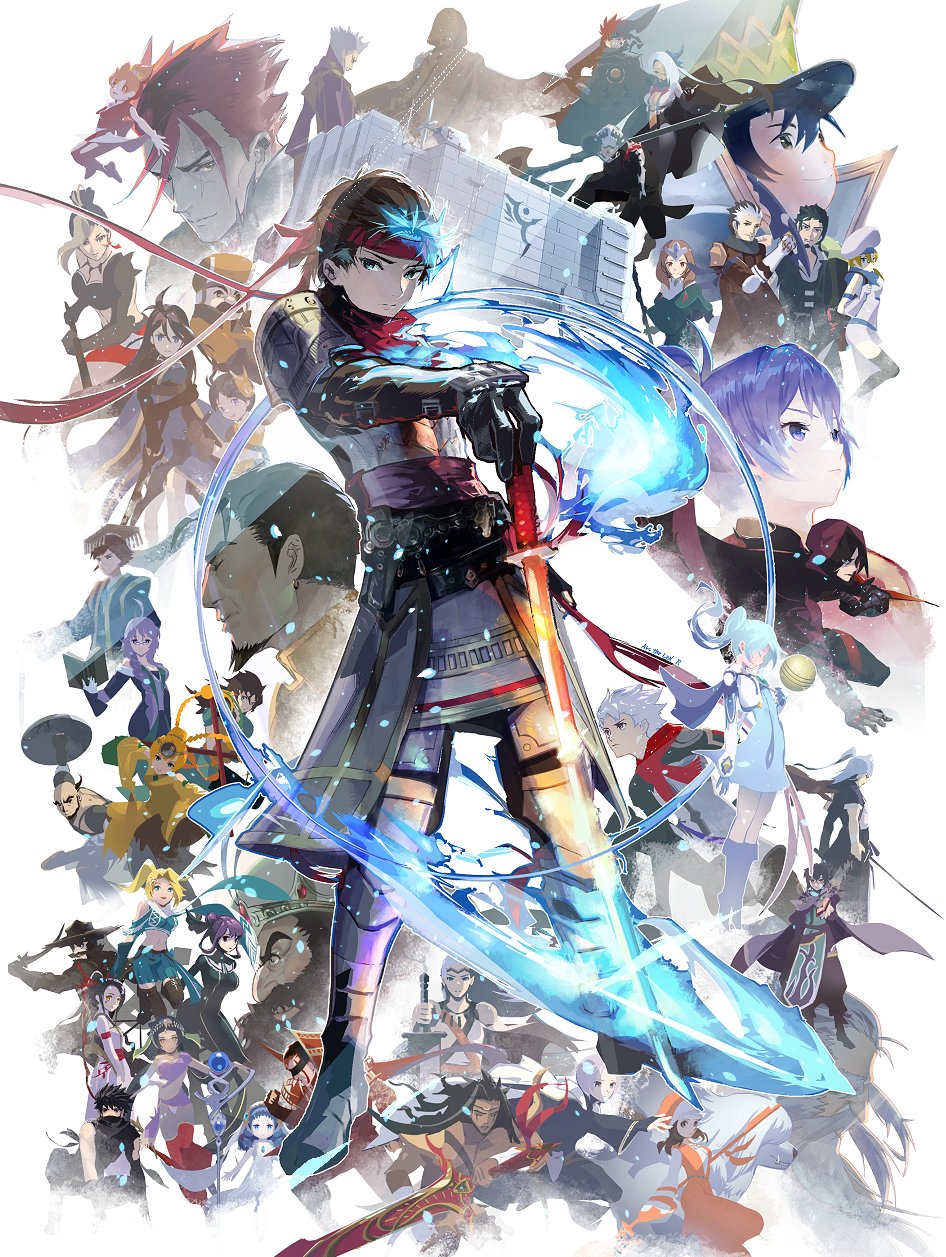 aircraft airship arc_(arc_the_lad) arc_the_lad arc_the_lad_ii armor bandana breasts brown_eyes brown_hair choko_(arc_the_lad) chongora_(arc_the_lad) closed_mouth cofffee dark-skinned_male dark_skin gogen_(arc_the_lad) halt_(arc_the_lad) hat headband highres iga_(arc_the_lad) kukuru_(arc_the_lad) long_hair looking_at_viewer medium_hair mizuha multiple_boys multiple_girls nol_(arc_the_lad) poco_(arc_the_lad) short_hair smile spiked_hair sword tosh_(arc_the_lad) weapon