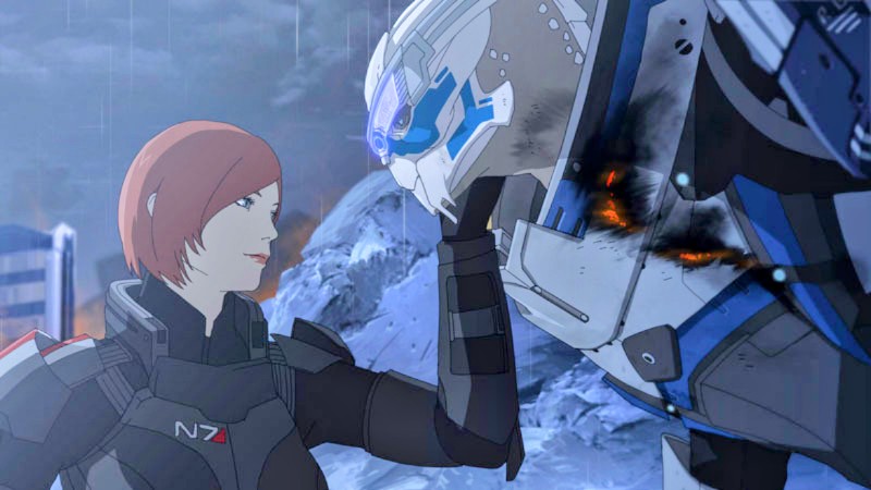 alien caressing_cheek commander_shepard commander_shepard_(female) couple english_text garrus_vakarian mass_effect_(series) rain tumblr turian wei