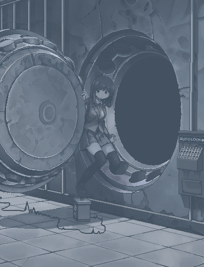 1girl bank_vault blazer breasts dithering doorway english_text explosive fuse hamsterfragment imminent_death imminent_explosion imminent_suicide jacket loafers medium_breasts medium_hair monochrome neck_ribbon open_door original pixel_art pleated_skirt ribbon school_uniform shoes skirt solo suicidal_girl_(hamsterfragment) thighhighs tile_floor tiles tnt zettai_ryouiki