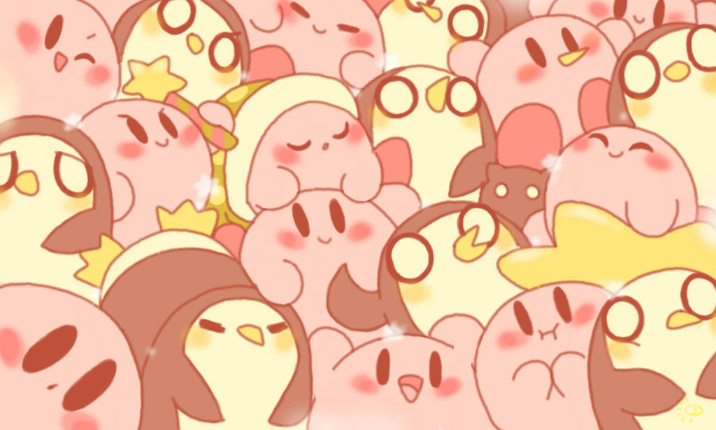 adventure_time bird brush daycolors gunter_(adventure_time) kirby kirby_(series) nintendo open_mouth penguin single_eye sleepy star_(sky)
