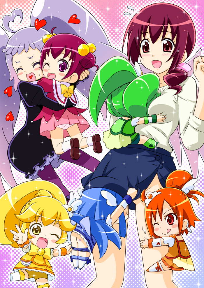 10s 6+girls ;q ^_^ ahoge aoki_reika ass blonde_hair blue_hair blush_stickers bow breast_smother chibi closed_eyes cure_beauty cure_march cure_peace cure_sunny dress face_to_breasts female_pervert food fruit grabbing_another&#039;s_breast green_hair green_shorts green_skirt groping hair_flaps hair_ribbon heart hino_akane_(smile_precure!) hoshizora_ikuyo hoshizora_miyuki hug hugging_own_legs kise_yayoi light_purple_hair long_hair mature_female midorikawa_nao multiple_girls nico_(smile_precure!) one_eye_closed open_mouth orange_(fruit) panties panty_pull pervert ponytail precure purple_eyes purple_hair red_eyes ribbon shorts shorts_under_skirt skirt smile smile_precure! socks spoken_heart tongue tongue_out twintails underwear very_long_hair white_socks yellow_bow yellow_eyes yellow_shorts yellow_skirt yuuma_(artist) yuuma_(skirthike)