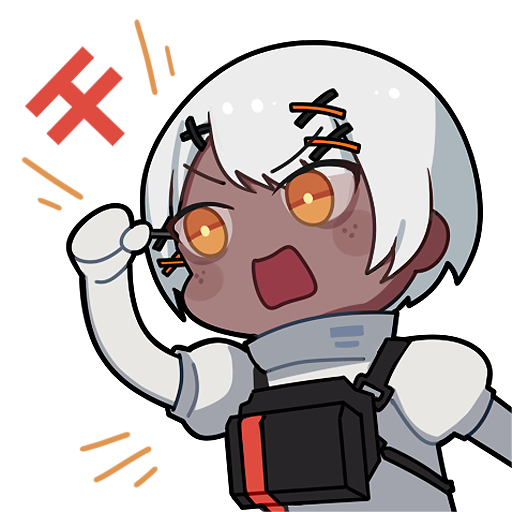 1girl chibi chibi_only chinese_commentary clenched_hand commentary_request dark-skinned_female dark_skin euyueuy hair_ornament looking_ahead official_art orange_eyes punishing:_gray_raven shirt short_hair simple_background solo sophia_(pgr) upper_body v-shaped_eyebrows white_background white_hair white_shirt x_hair_ornament yellow_pupils