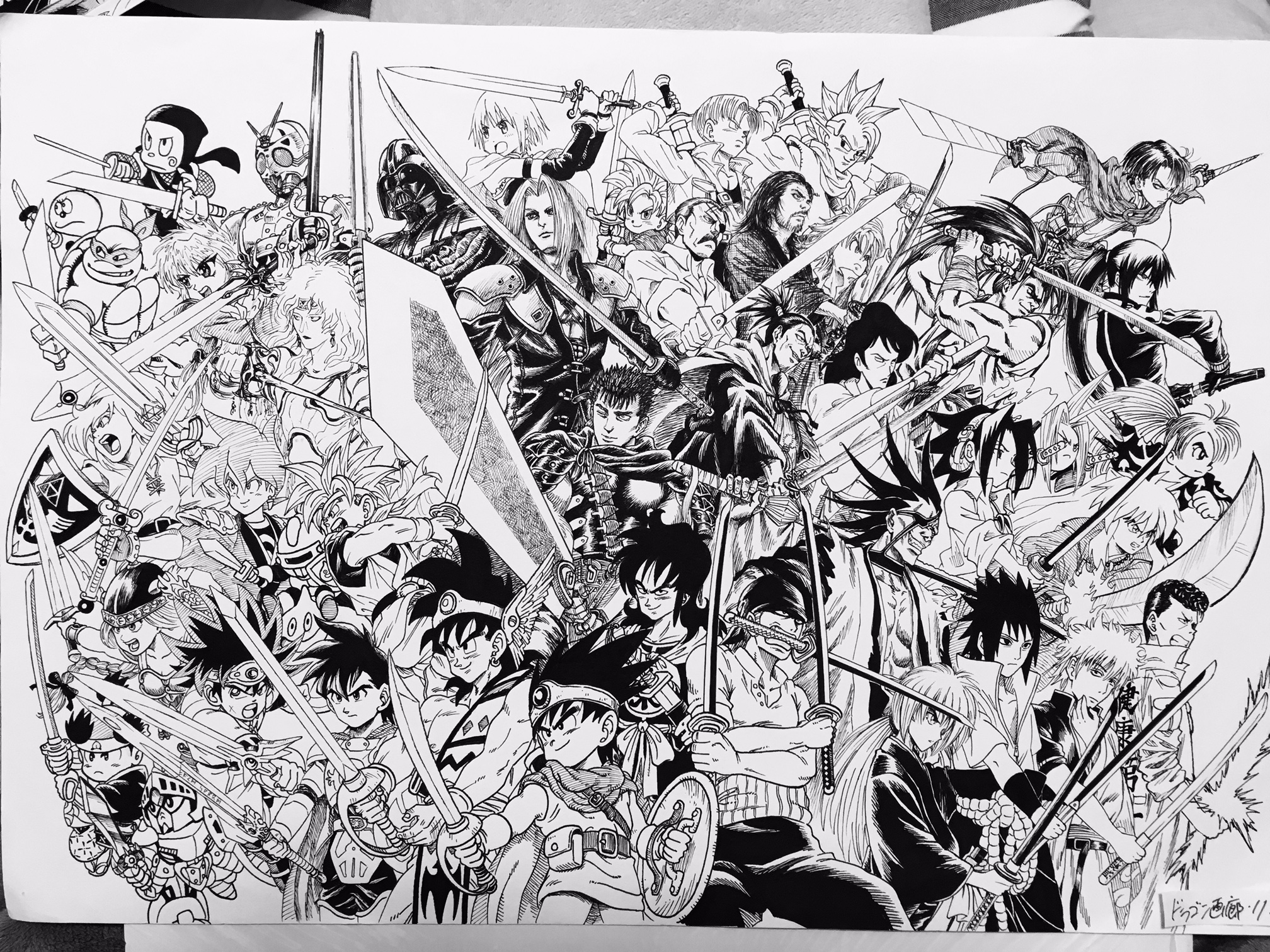 10s 1990s_(style) 3girls 6+boys abel_(dq) amano_yoshitaka_(style) amidamaru animal_ears annotated annotation_request armor arus_(dragon_quest) asakura_yoh atomic_samurai berserk bleach braid broadsword broken broken_sword broken_weapon cape cecil_harvey chrono_trigger circlet crono_(chrono_trigger) crossover d.gray-man dai_(dragon_quest) darth_vader dog_ears dororo_(tezuka) dragon_ball dragon_quest dragon_quest_dai_no_daibouken dragon_quest_emblem_of_roto dragon_quest_iii dragon_quest_roto_no_monshou dragon_quest_v dragon_quest_yuusha_abel_densetsu dragonball_z dragonslayer_(sword) dual_wielding energy_sword eyepatch facial_hair final_fantasy final_fantasy_iv final_fantasy_vii fullmetal_alchemist gintama greatsword greyscale gundam guts_(berserk) haoumaru hattori_kanzou helmet highres himura_kenshin holding holding_sword holding_weapon huge_weapon hyakkimaru_(character) hyakkimaru_(dororo) inuyasha inuyasha_(character) ishikawa_goemon_xiii kamen_rider kamen_rider_black_(series) kanda_yuu katana king_bradley kiteretsu_daihyakka knight_gundam korosuke kuwabara_kazuma lee_(dragon_garou) leonardo_(tmnt) levi_(shingeki_no_kyojin) lightsaber link long_hair lupin_iii magic_knight_rayearth mahou_shoujo_madoka_magica mahou_shoujo_madoka_magica_(anime) manjimaru master_sword meliodas miki_sayaka miki_sayaka_(magical_girl) miyamoto_musashi momotarou_(character) momotarou_densetsu monochrome mouth_hold multiple_boys multiple_crossover multiple_girls muscular mustache nanatsu_no_taizai naruto naruto_(series) ninja_hattori-kun nintendo one-punch_man one_eye_closed one_piece ootachi over_shoulder ponytail retro_artstyle rex_(dq5) robot roronoa_zoro roto_(dq3) rurouni_kenshin saber_(weapon) sakata_gintoki samurai_spirits sd_gundam sengoku_manjimaru sephiroth shadow_moon shaman_king sheath shidou_hikaru shield shingeki_no_kyojin slime_knight spiked_hair star_wars stubble sword sword_over_shoulder tapion teenage_mutant_ninja_turtles tengai_makyou tengai_makyou_ii tetsusaiga the_legend_of_zelda three-dimensional_maneuver_gear triple_wielding trunks_(dragon_ball) trunks_(future)_(dragon_ball) turtle two-handed uchiha_sasuke unsheathing vagabond valkyrie_(vnd) valkyrie_no_densetsu weapon weapon_over_shoulder winged_helmet yamcha yuu_yuu_hakusho zaraki_kenpachi