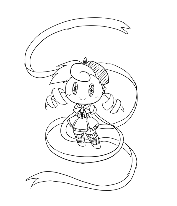 beret candeloro chibi coffgirl cosplay drill_hair greyscale hat magical_girl mahou_shoujo_madoka_magica mahou_shoujo_madoka_magica_(anime) monochrome monster_girl pleated_skirt skirt tomoe_mami tomoe_mami_(cosplay) tomoe_mami_(magical_girl) twin_drills witch_(madoka_magica)