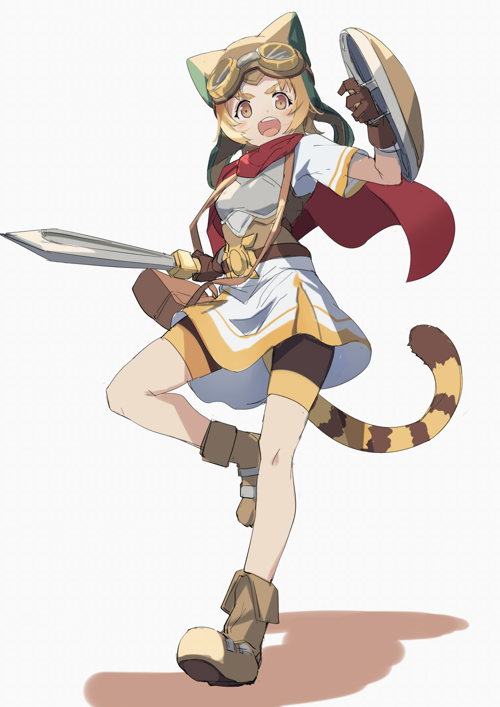 1girl animal_ears blonde_hair blush child hat highres matsuri_(princess_connect!) momiji_oroshi open_mouth princess_connect! short_hair tail tiger_ears tiger_tail