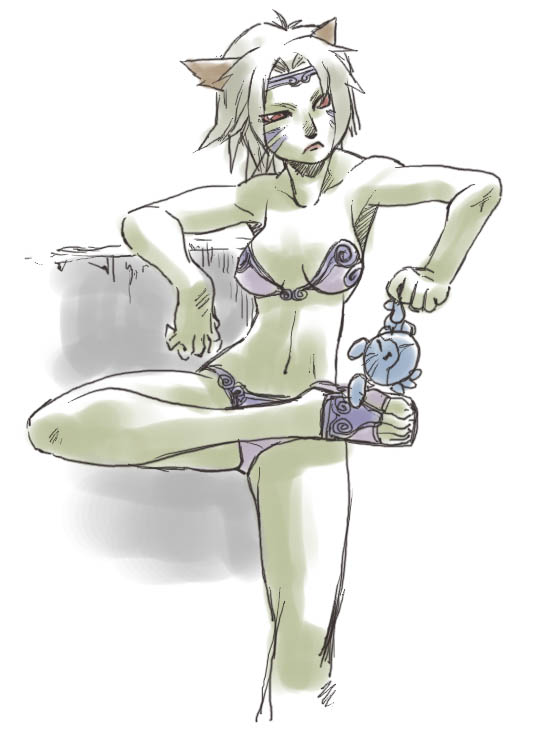 00s 1girl animal_ears ark_angel ark_angel_mr bra colored_skin crab crustacean female_focus final_fantasy final_fantasy_xi lingerie mithra_(ff11) pale_skin panties pink_panties red_eyes solo tomotsuka_haruomi underwear underwear_only white_hair white_skin