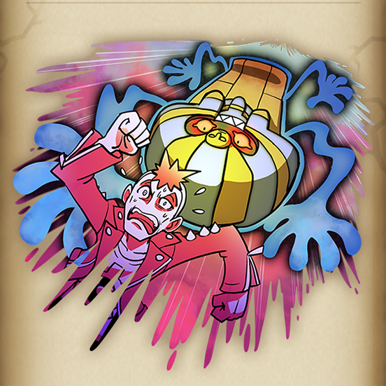 1boy ariga_hitoshi arm_up clenched_hands cofagrigus fleeing flying_sweatdrops gen_5_pokemon glowing glowing_eyes jacket male_focus nintendo official_art open_clothes open_jacket open_mouth pokemon pokemon_(creature) pokemon_xy punk_guy_(pokemon) running scared sharp_teeth short_hair shoulder_spikes spikes sweat teeth third-party_source