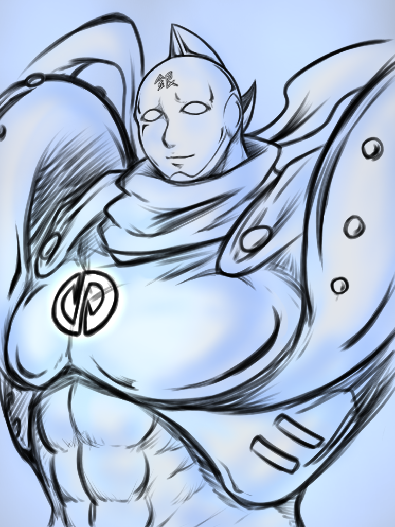 1boy abs armor blank_eyes epaulettes full_armor kinnikuman kumaneko_(wairudoman) looking_at_viewer mask muscular scarf silverman simple_background wrestling wrestling_mask