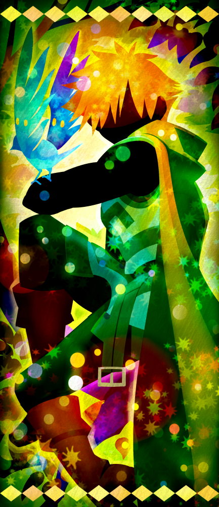 1boy animal_on_arm bird bird_on_arm boots brown_boots cape faceless faceless_male facing_viewer fate/grand_order fate_(series) from_side green_cape green_pants green_shirt lost_robin_rondo male_focus pants robin_hood_(fate) shirt short_hair shouyu_senbei sleeveless sleeveless_shirt solo