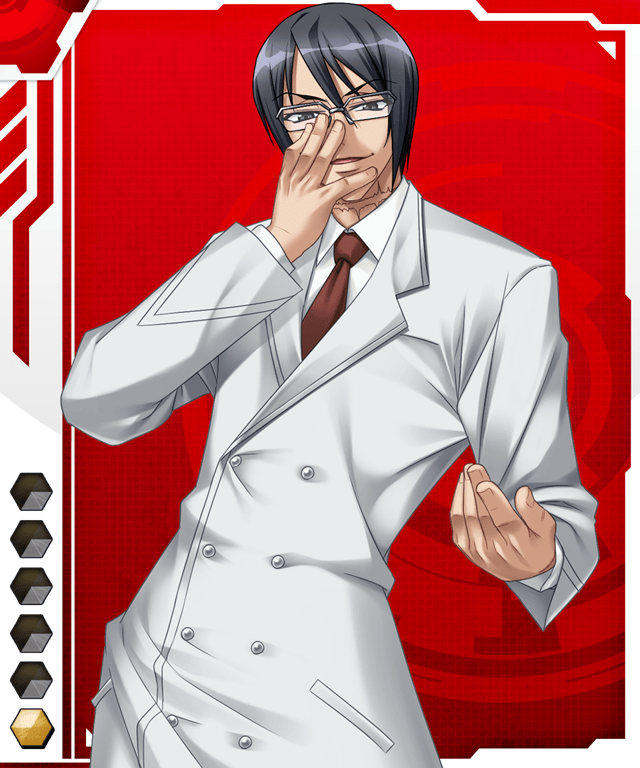 1boy black_hair glasses grey_eyes kagami_hirotaka kiryuu_sabato lab_coat looking_at_viewer smile taimanin_(series) taimanin_asagi taimanin_asagi_battle_arena_all_card_gallery taimanin_asagi_kessen_arena
