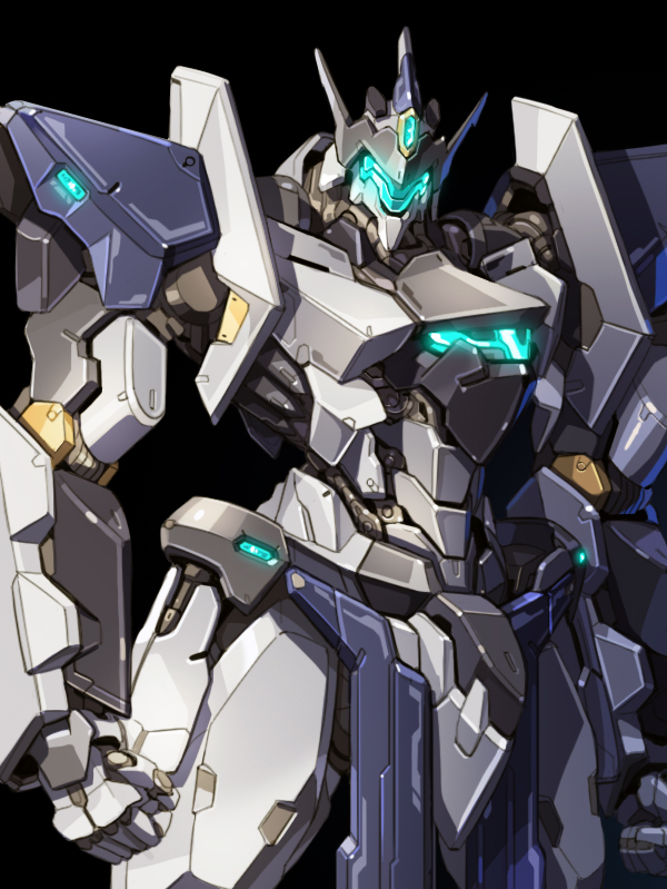 black_background borrowed_character clenched_hand close-up glowing korean_commentary looking_at_viewer mecha no_humans original robot solo taedu visor