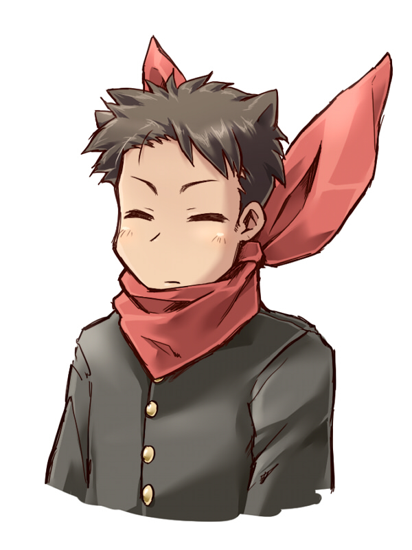 00s 1boy animal_ears brown_hair cat_boy cat_ears closed_eyes columns_ke company_connection gakuran kemonomimi_mode kyoto_animation lucky_star male_focus nichijou personification sakamoto_(nichijou) scarf school_uniform shiraishi_minoru shiraishi_minoru_(voice_actor) solo tokisadame_school_uniform voice_actor_connection