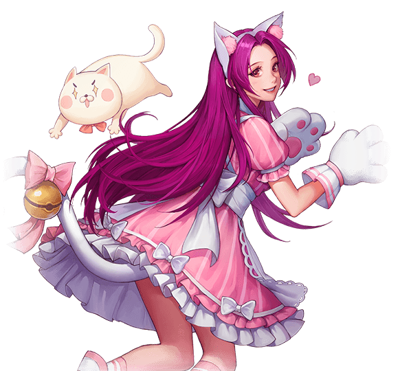 1girl animal_ears asamiya_athena bend bent_over cat cat_ears cat_girl cat_tail costume dress female_focus from_behind gloves heart long_hair looking_at_viewer looking_back pale_skin purple_eyes purple_hair skirt smile smiley_face tail the_king_of_fighters thighs
