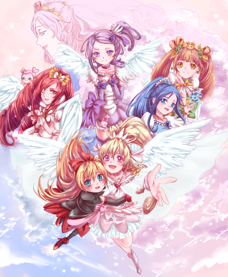 6+girls ai-chan_(dokidoki!_precure) aida_mana angel_wings animal_print asymmetrical_clothes baby bat_print black_socks blonde_hair blue_eyes blue_hair boots brooch choker cure_ace cure_diamond cure_heart cure_rosetta cure_sword curly_hair davi_(dokidoki!_precure) dokidoki!_precure double_bun dress earrings eyelashes hair_bun hair_flip hair_ornament hair_ribbon hairclip half_updo happy heart heart_brooch heart_hair_bun high_heels high_ponytail hishikawa_rikka jewelry kenzaki_makoto knee_boots kneehighs long_hair looking_at_viewer madoka_aguri magical_girl marie_ange mirrrrr multiple_girls open_mouth orange_eyes orange_hair pantyhose patterned_legwear pink_eyes pink_hair ponytail precure print_legwear purple_eyes purple_hair purple_skirt rakeru_(dokidoki!_precure) rance_(dokidoki!_precure) red_eyes red_hair regina_(dokidoki!_precure) ribbon sharuru_(dokidoki!_precure) shoes short_hair side_ponytail skirt smile socks twintails wings yotsuba_alice