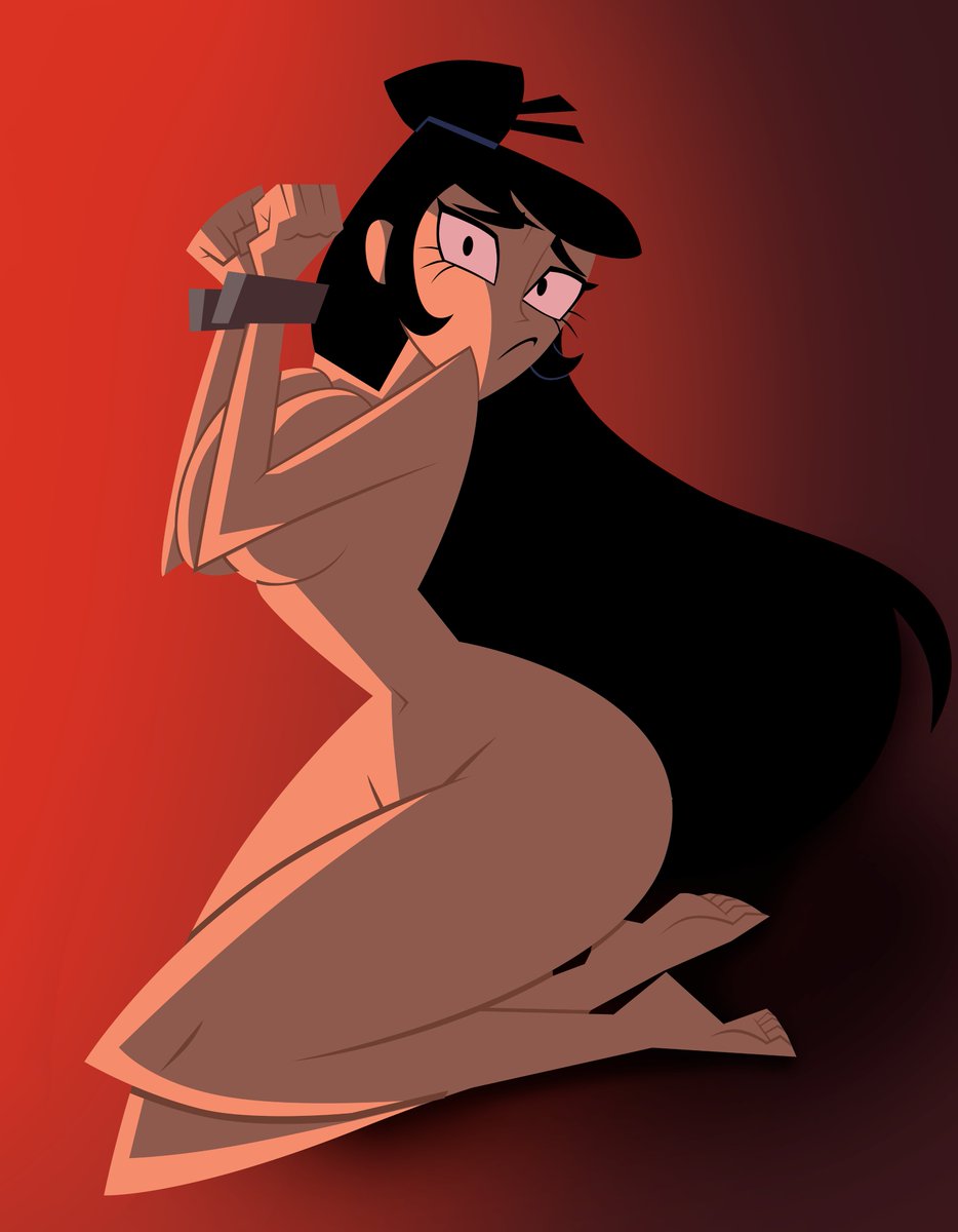 1girl breasts feet genderswap highres large_breasts nude samurai_jack samurai_jack_(character) solo