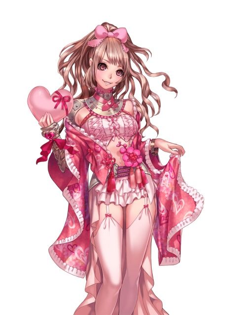 1girl artist_request bow box bracer brown_eyes brown_hair capcom female_focus flower garter_straps gift gift_box hair_bow hair_flower hair_ornament heart japanese_clothes long_hair microskirt navel official_art onimusha onimusha:_dawn_of_dreams onimusha_soul pink_theme simple_background skirt smile solo thighhighs valentine white_background white_thighhighs wide_sleeves yagyuu_juubei_(dawn_of_dreams)