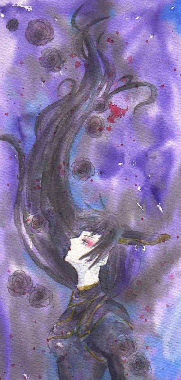 1girl armor bad_id bad_pixiv_id black_hair breasts female_focus headdress headgear hizumi_(color_escape) long_hair rose_(dragoon) solo the_legend_of_dragoon very_long_hair