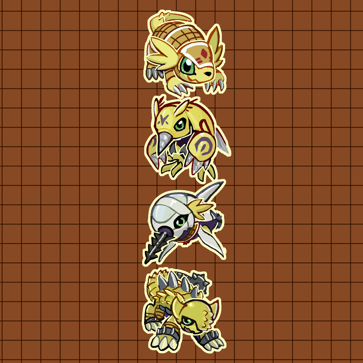 ankylomon armadimon digimon digimon_(creature) digimon_adventure_02 digmon dinosaur drill green_eyes highres horns open_mouth submarimon