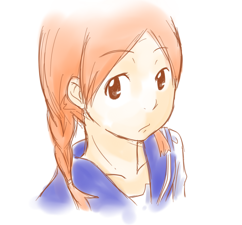 00s 1girl aoi_hana braid brown_hair female_focus hair_over_shoulder kurorook okudaira_akira school_uniform solo twin_braids twintails