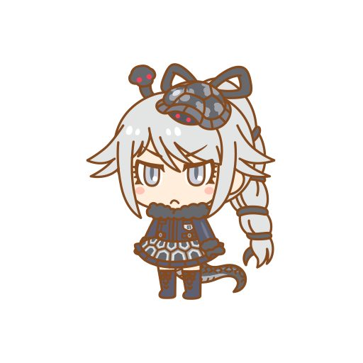 1girl closed_mouth genbu_(kemono_friends) grey_eyes grey_hair kemono_friends kemono_friends_pavilion long_hair looking_at_viewer official_art solo tail transparent_background