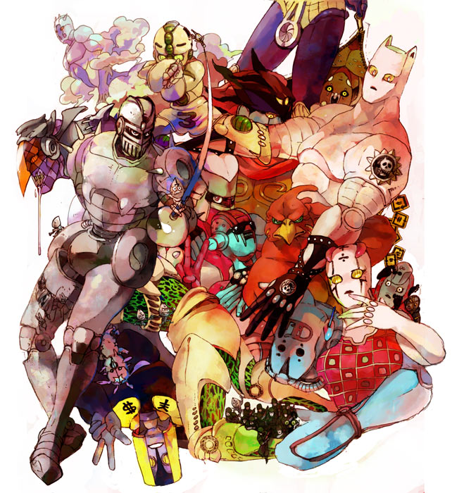 armor bad_company_(stand) bad_id bad_pixiv_id beak cloud crazy_diamond diamond_wa_kudakenai diver_down_(stand) drooling echoes_(stand) echoes_act3 everyone gloves gold_experience_requiem hanged_man_(stand) hierophant_green highway_star_(stand) jojo_no_kimyou_na_bouken killer_queen king_crimson_(stand) kiss_(stand) magician&#039;s_red magician_red no_humans purple_haze_(stand) reflection sex_pistols_(stand) shako silver_chariot skull spice_girl_(stand) spikes stand_(jojo) star_platinum stardust_crusaders steel_ball_run sticky_fingers_(stand) stone_free stone_ocean sunglasses sword the_hand_(stand) tusk_(stand) tusk_act1 v vento_aureo weapon weather_report_(stand) zipper