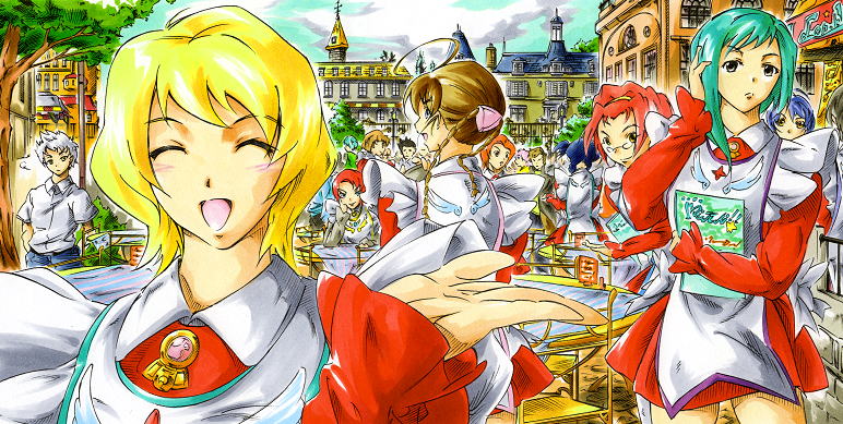 00s 1boy 6+girls arika_yumemiya blonde_hair blush brown_hair erstin_ho garderobe_uniform green_hair juliet_nao_zhang multiple_girls my-otome nina_wang red_hair thighhighs tomoe_marguerite umanosuke white_hair