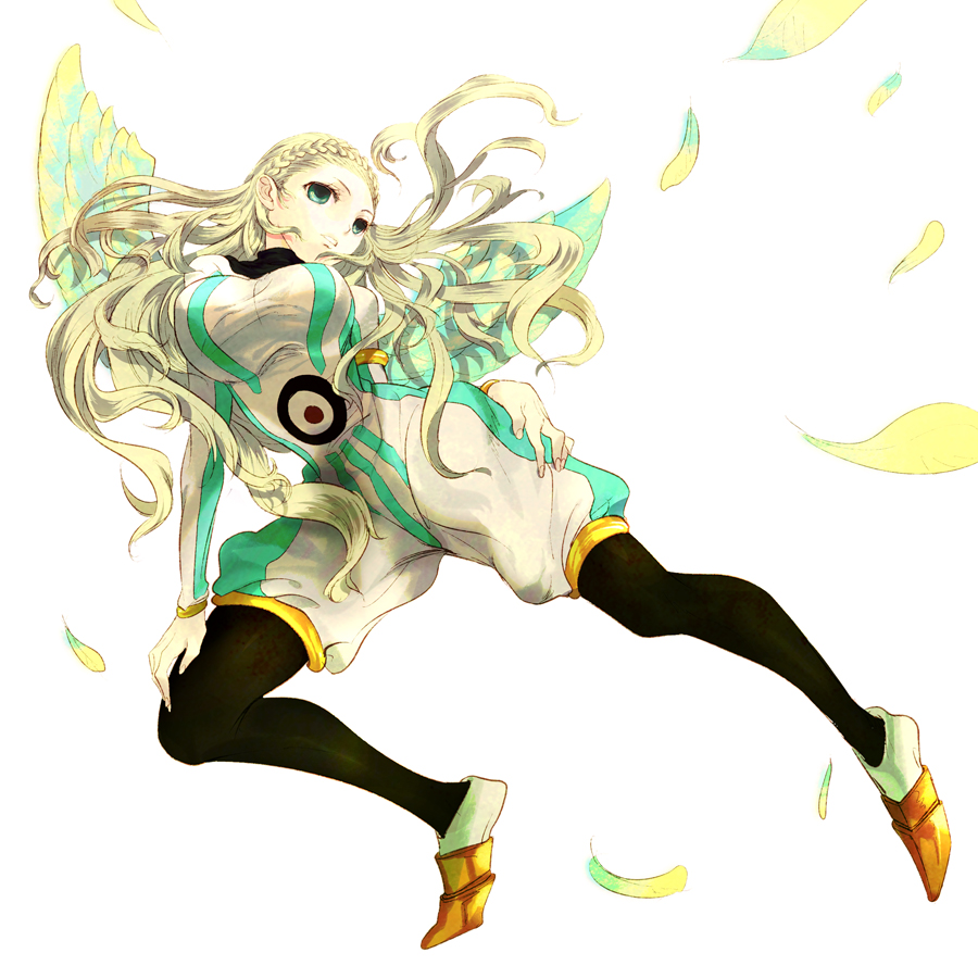 bad_id bad_pixiv_id blue_eyes breasts deba feathers green_hair guel inazuma_eleven inazuma_eleven_(series) large_breasts pantyhose solo wings