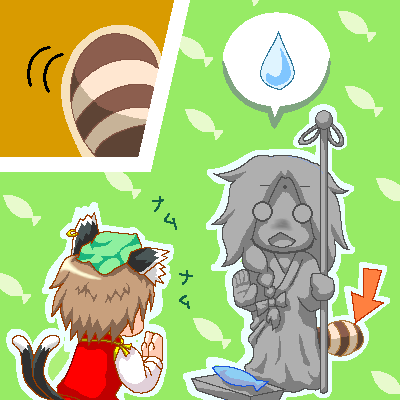 animal_ears cat_ears cat_tail chen crossover kirisame_marisa lowres mario_(series) myonde nintendo oekaki parody raccoon_tail statue super_mario_bros._3 super_marisa_world tail tanuki touhou