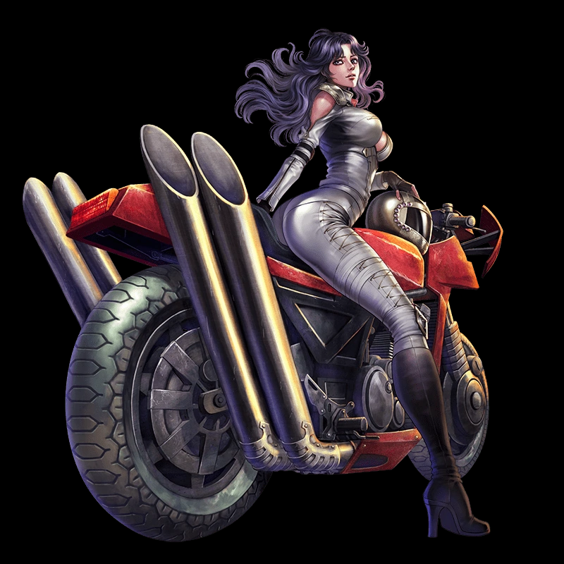 1girl ass breasts high_heels hokuto_no_ken large_breasts long_hair mamiya_(hokuto_no_ken) motor_vehicle motorcycle official_art